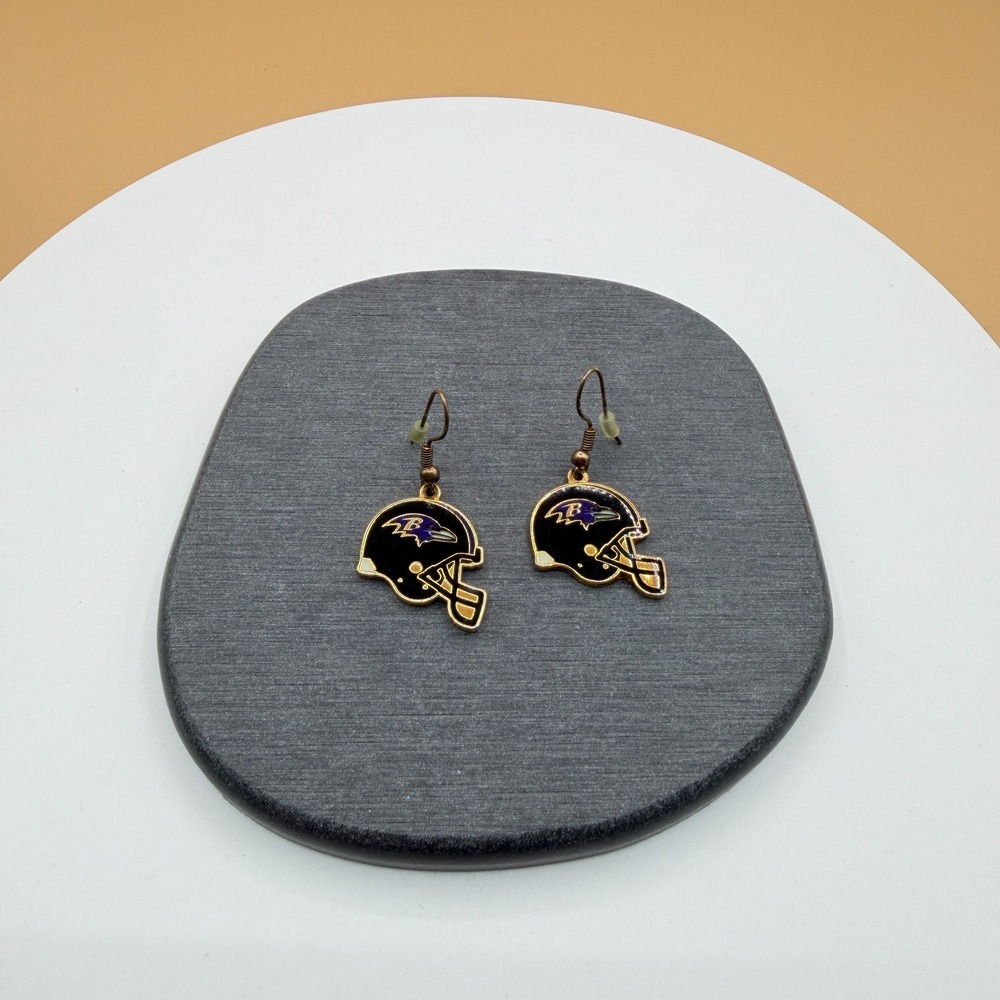 Baltimore Ravens NFL Helmet Enamel Gold Tone Dangle Earrings Football Jewelry